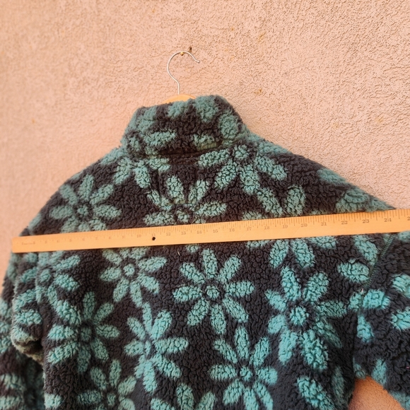 HOLLISTER Sherpa Jacket Medium Green Floral Full Zip Soft Cozy Tone On Tone - Picture 6 of 10